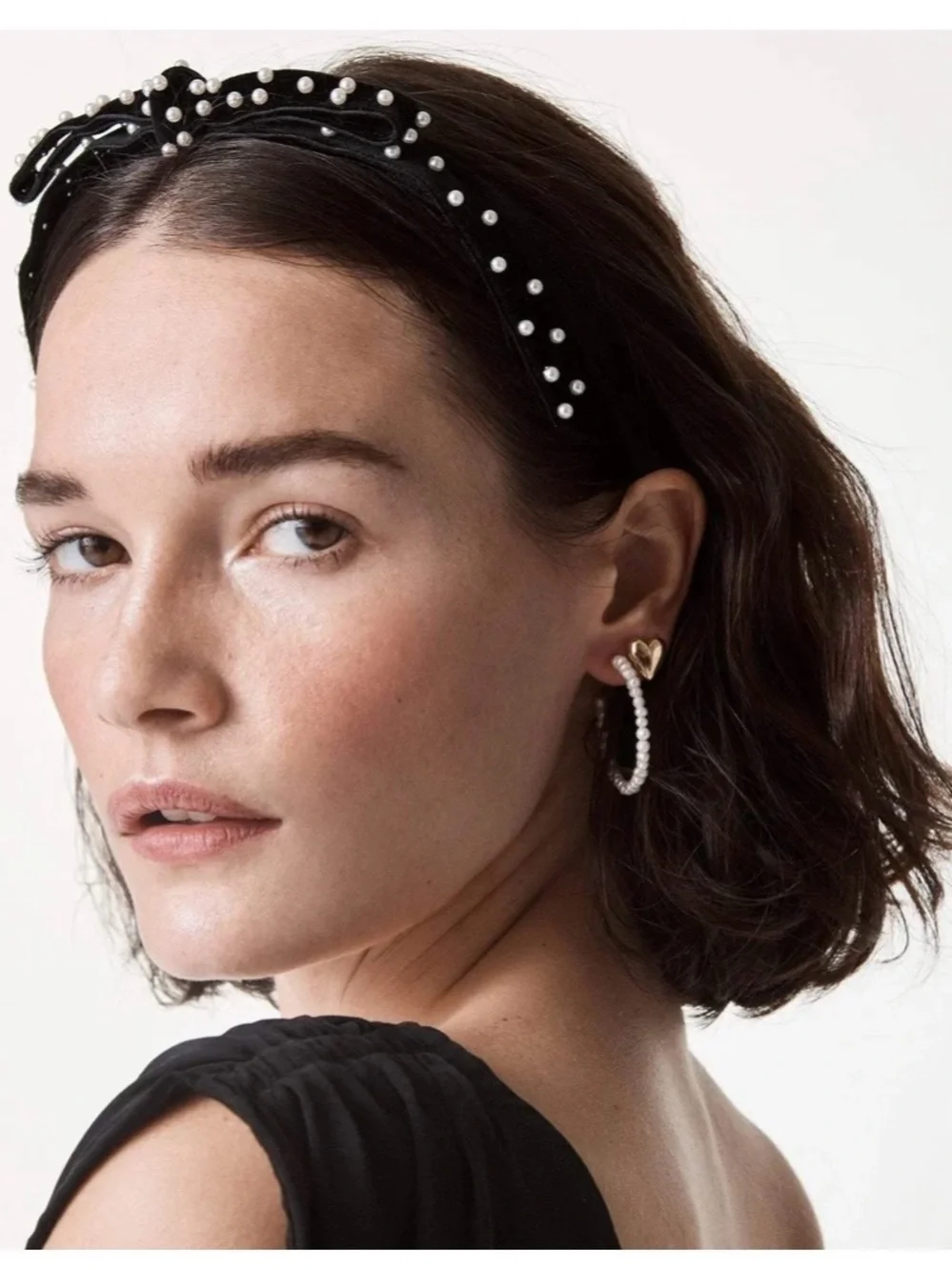 Lele Sadoughi Bardot Black Pearl-Embellished Velvet Headband